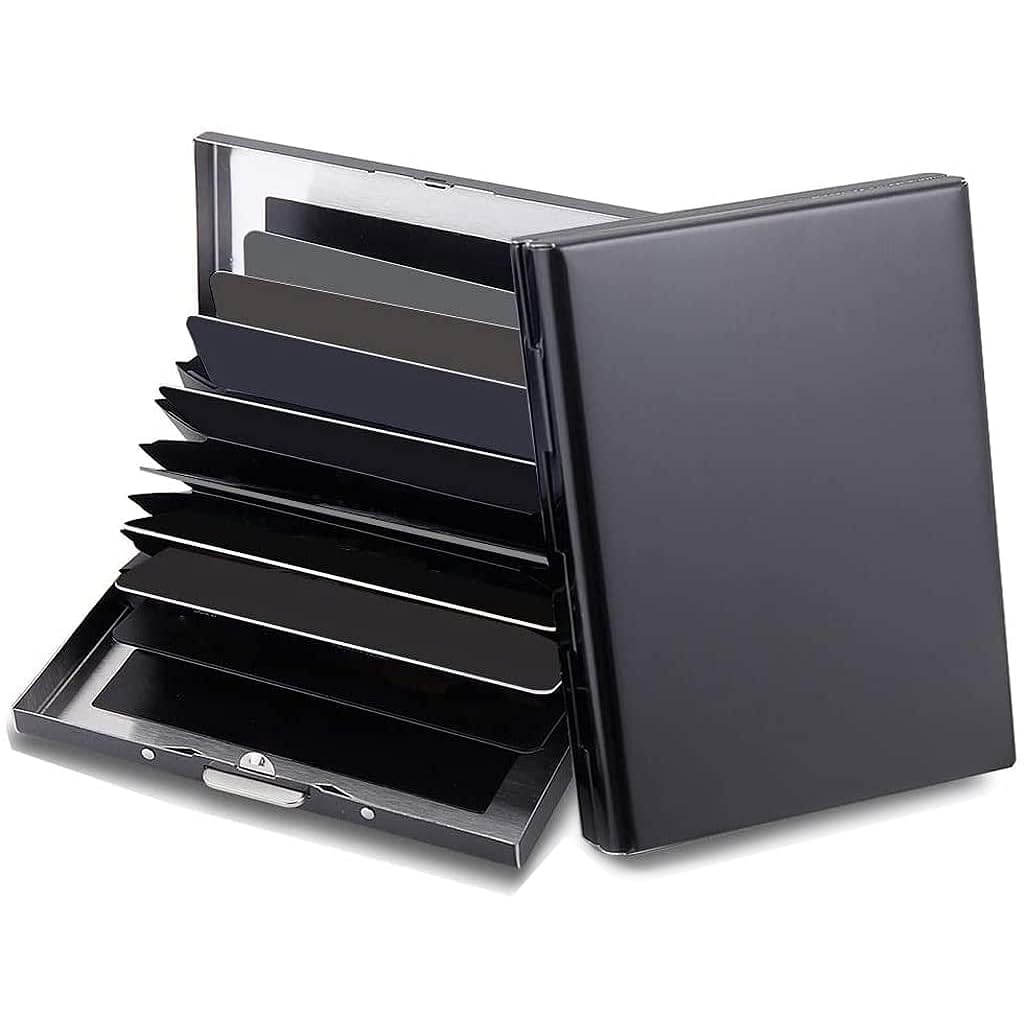 ZIBUYU Slim Card Holder Metal Stainless Steel Card Holder with Snap Lock 10 Card Slots Design Safe RFID-Blocking Credit Cards Holder Organizer Card Bag Business Card Holder Gift for Men, 10x7.5x2.5cm ZIBUYU Slim Card Holder Metal Stainless Steel Card Holder with Snap Lock 10 Card Slots Design Safe RFID-Blocking Credit Cards Holder Organizer Card Bag Business Card Holder Gift for Men, 10x7.5x2.5cm